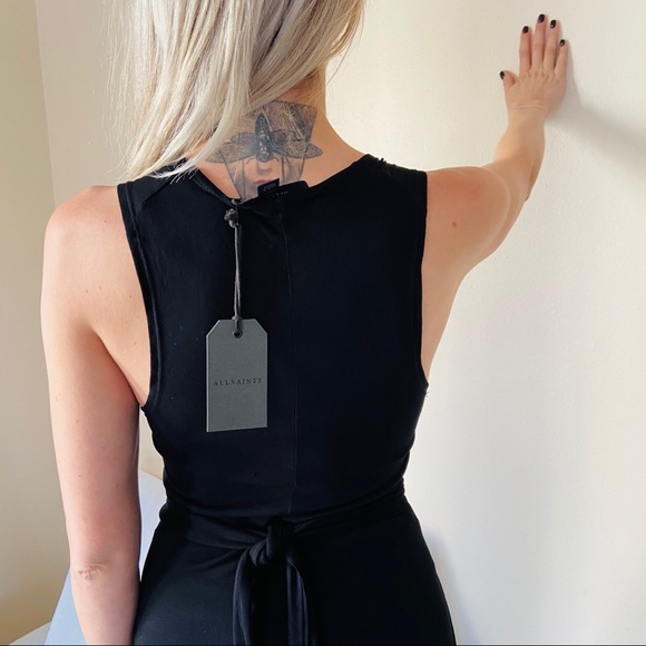 NWT All Saints Black Elke Tie-waist Maxi Dress - Picture 3 of 9